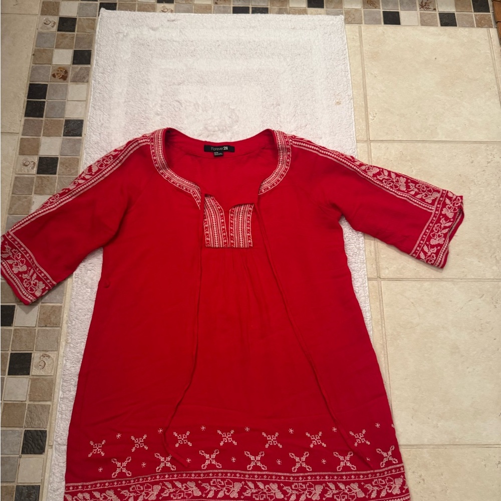 Forever 21 Red Embroidered Tunic